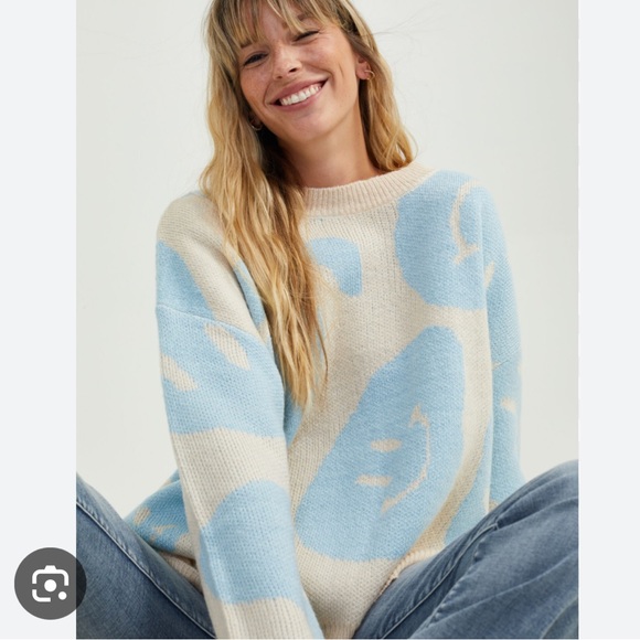 Altar’d State Smiley Sweater Baby Blue - Picture 2 of 7
